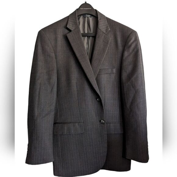 Pronto Uomo Men's Wool Grey Herringbone & Plaid Sport Coat Size 42 Regular - Picture 1 of 6
